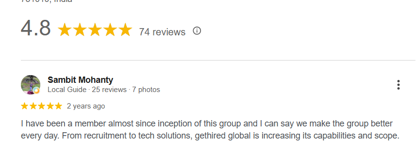 Google review from Sambit Mohanty — 4.8 stars, 74 reviews