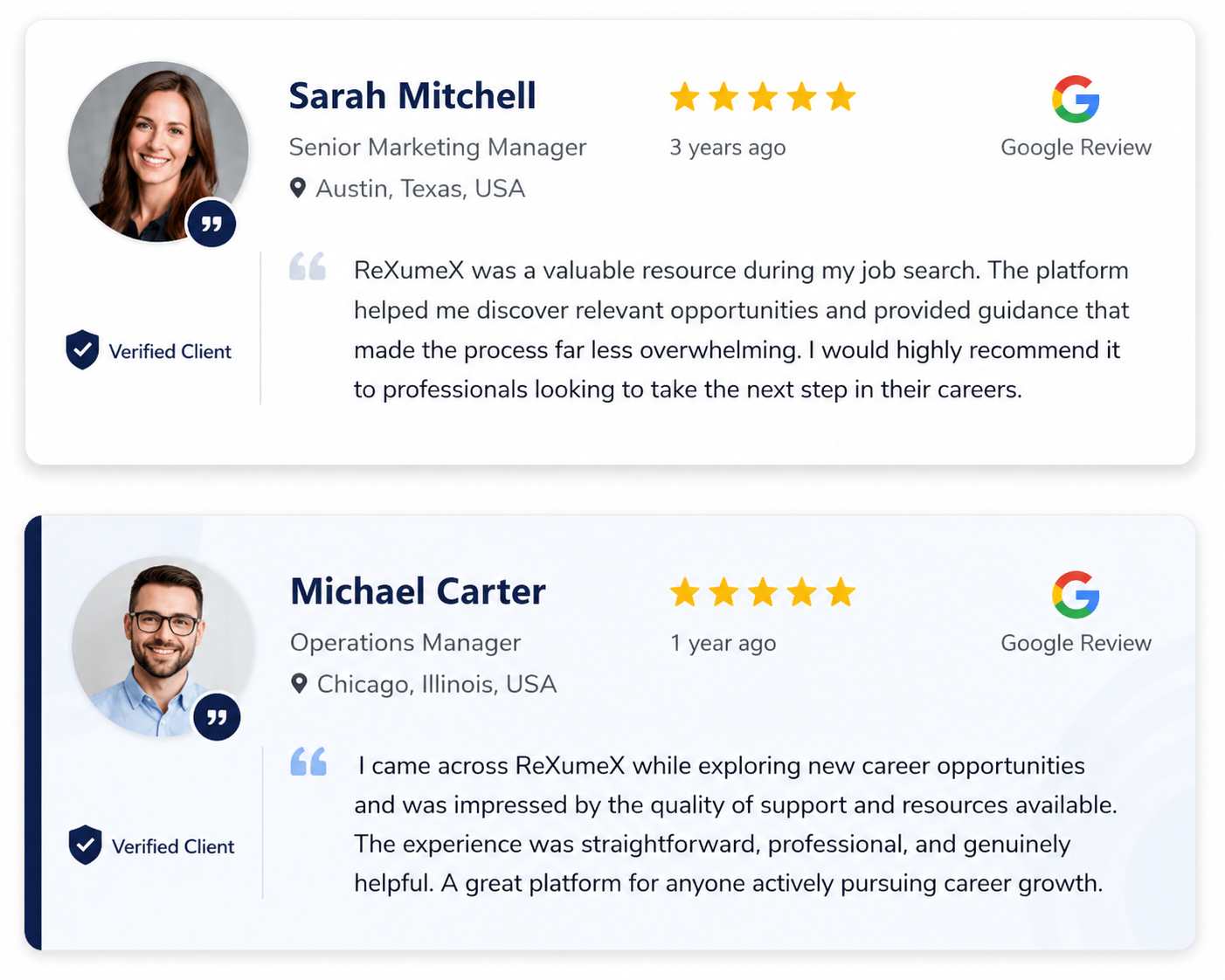 Sarah Mitchell and Michael Carter Google reviews